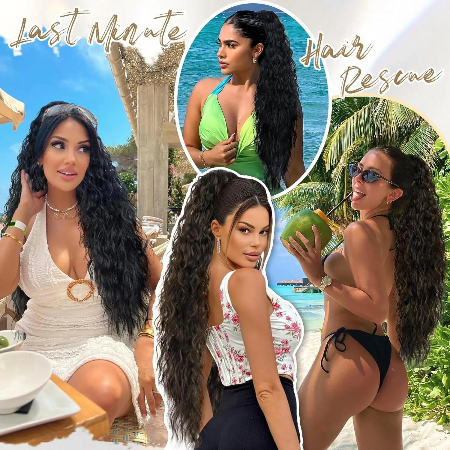 30-Inch Drawstring Curly Ponytail Extension – Long Wavy Synthetic Hairpiece for Women