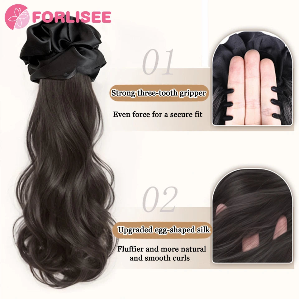 Black Clip-In Curly Ponytail Claw Clip - Synthetic Wavy Layered Low Ponytail Hairpiece