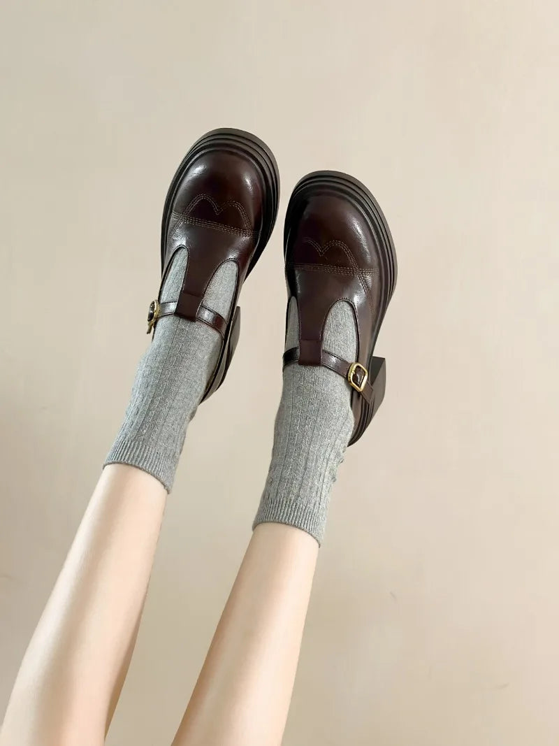 Women's T-Strap Mary Jane Pumps Chunky Square Heel 2–3 in (5–8 cm) Platform PU Round-Toe Buckle