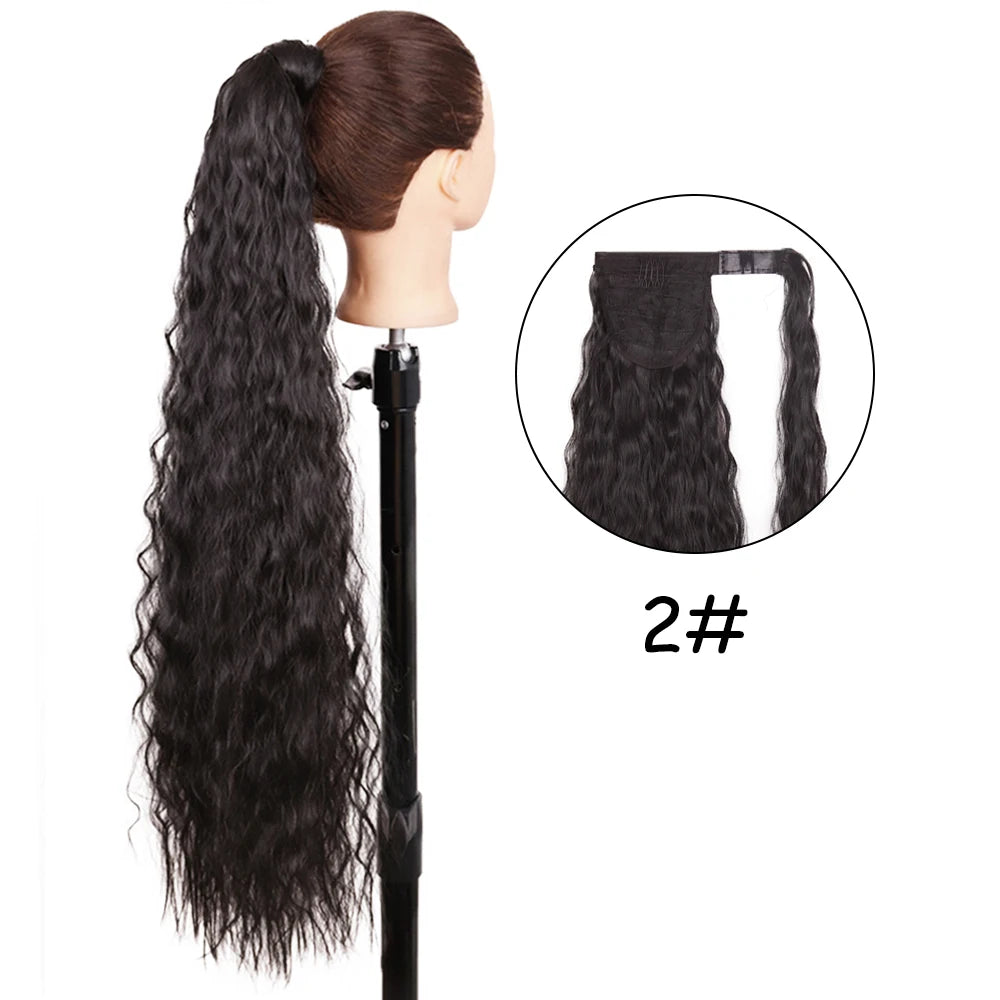 34-Inch (86 cm) Clip-In Synthetic Ponytail Hair Extension — Blonde Wrap-Around Long Straight Hairpiece