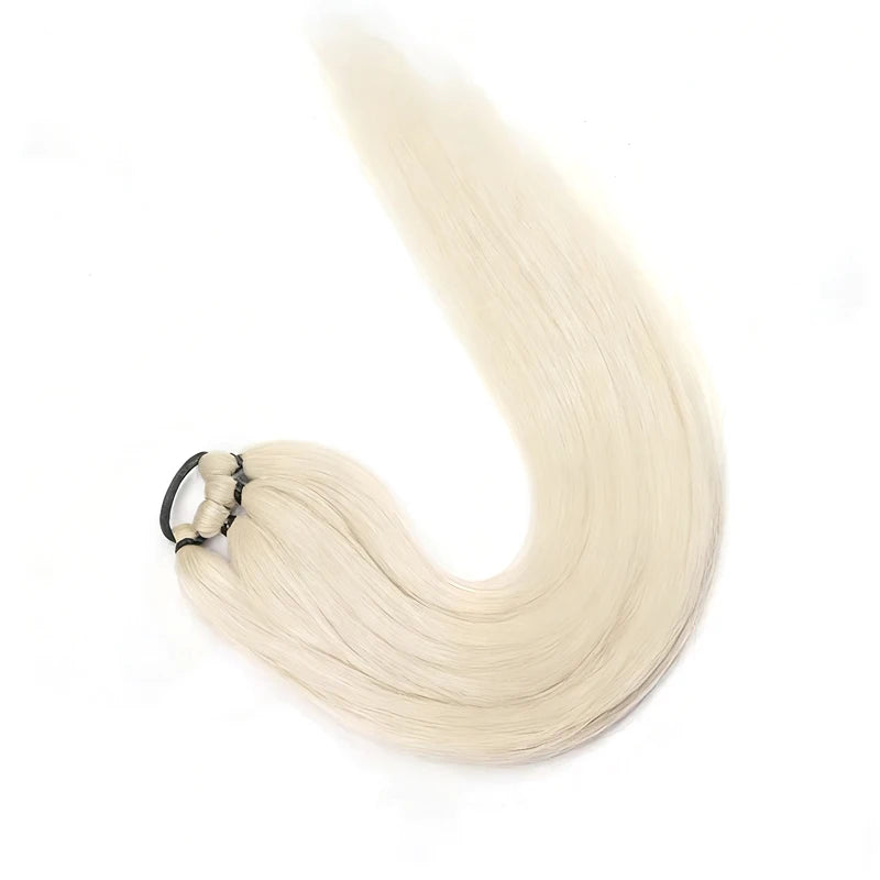 28-Inch (71 cm) Synthetic Ponytail Extension with Elastic Band - Braided Wraparound Hairpiece, Silky Straight Heat-Resistant Fiber, Black/Brown