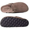 Women's Genuine Leather Suede Clogs with Soft Cork Footbed, Adjustable Buckle Strap Comfort Slip-On Mules