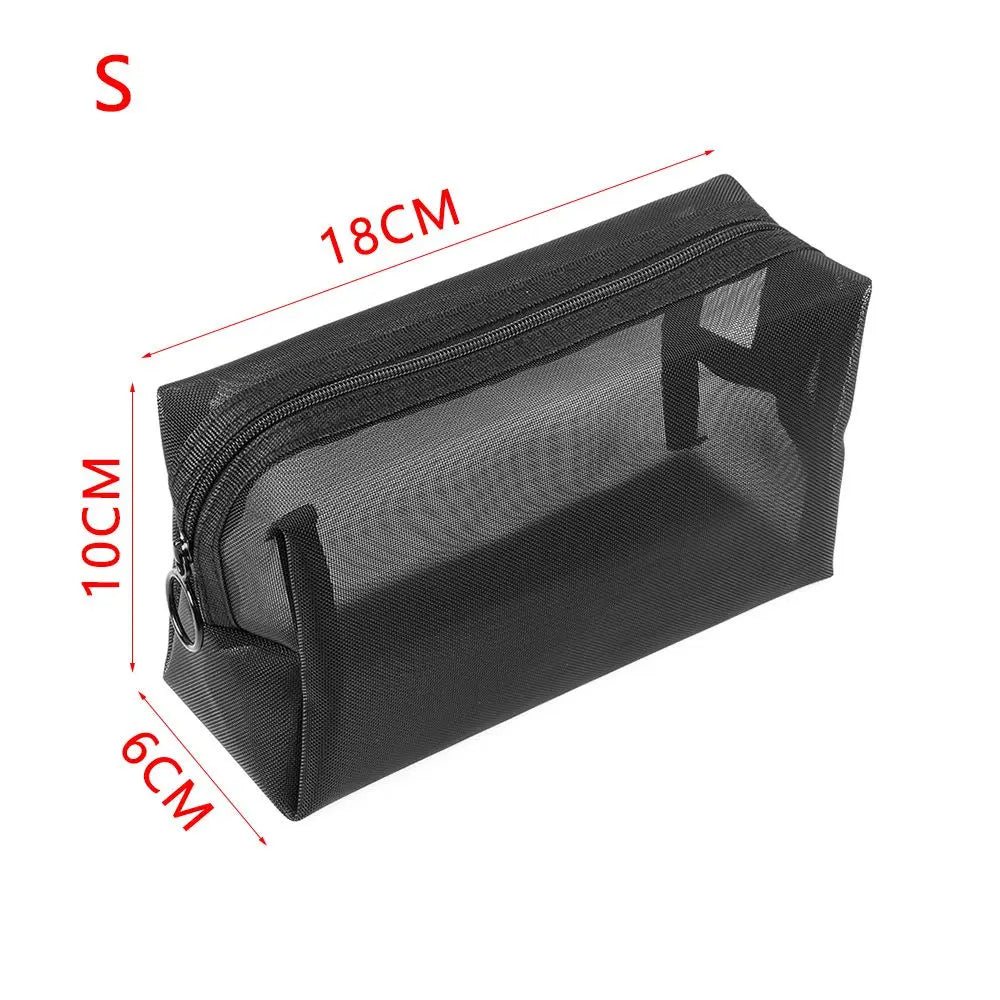 Black Mesh Travel Cosmetic Bag – Zipper Makeup & Toiletry Organizer for Women