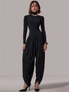 Mozision Women's Long Sleeve Draped Turtleneck Jumpsuit, High-Waist Slim Patchwork Solid Overalls for Autumn/Winter