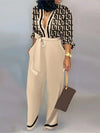 Women's Letter Print Long Sleeve Jumpsuit - Button-Front High-Waist One-Piece Overalls for Office & Streetwear
