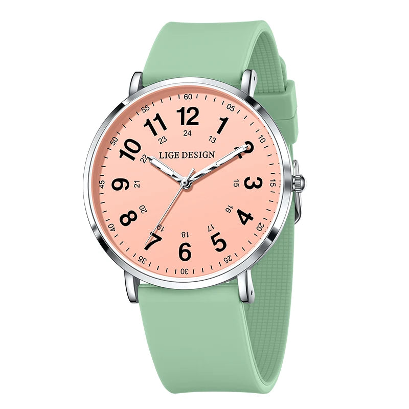 LIGE Women's Silicone Watch - 41mm Luminous Dial, 20mm Band, 3ATM Water-Resistant Casual Dress Quartz Wristwatch