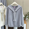 Plus Size V-Neck Sailor Collar Knitted Sweater for Women — Ribbon Trim Casual Jumper Up to 4XL
