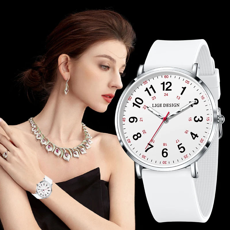 LIGE Women's Silicone Watch - 41mm Luminous Dial, 20mm Band, 3ATM Water-Resistant Casual Dress Quartz Wristwatch