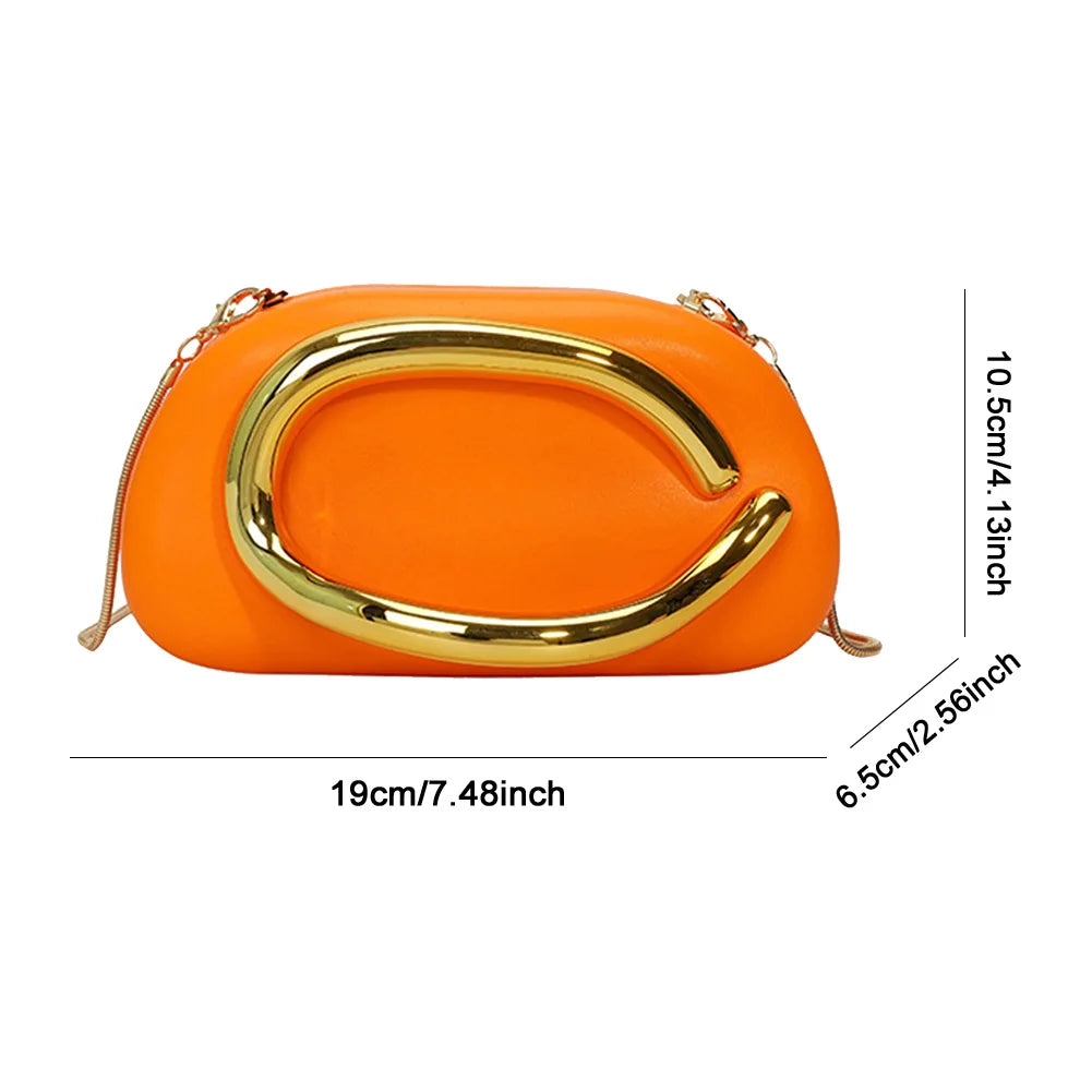 Women's PU Leather Metal-Handle Clutch — Removable Strap Crossbody Evening Bag for Wedding & Party