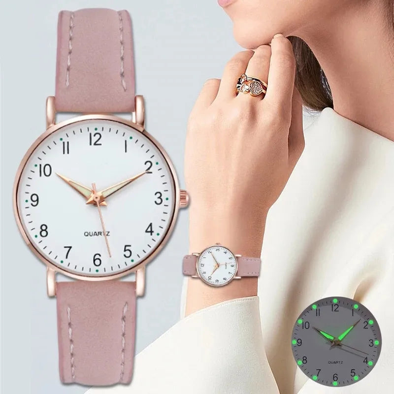Women's Casual Leather Strap Quartz Watch with Arabic Numeral Dial - Fashion Gift
