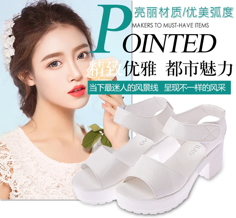 White Chunky Heel Wedge Sandals for Women — Peep Toe Ankle Strap Roman Gladiator Heels