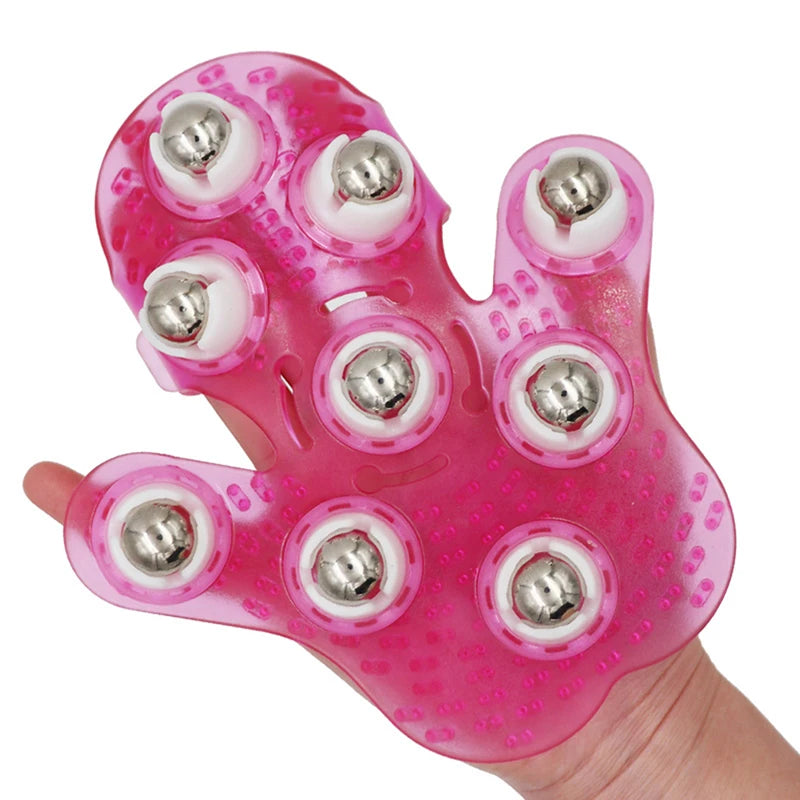 Palm-Shaped Handheld Body Massage Glove with 9 360° Metal Rollers for Muscle Relaxation