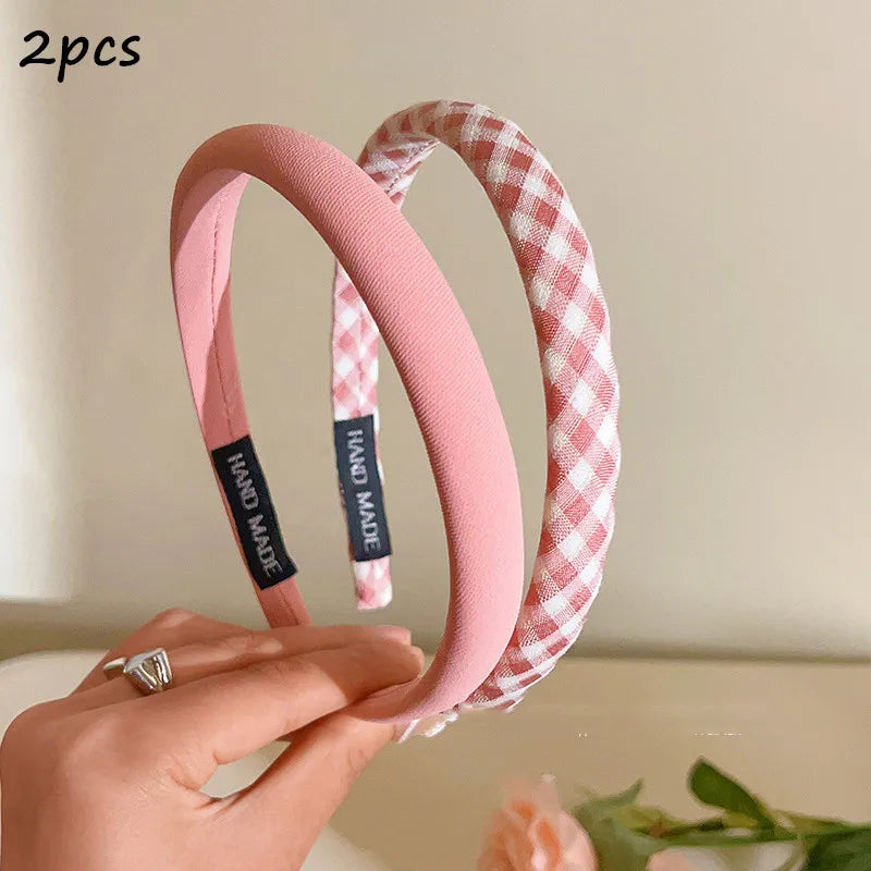 1/2/3-Pack Women's Solid & Plaid Fabric Headbands – Spring Summer Sweet Princess Head Hoops