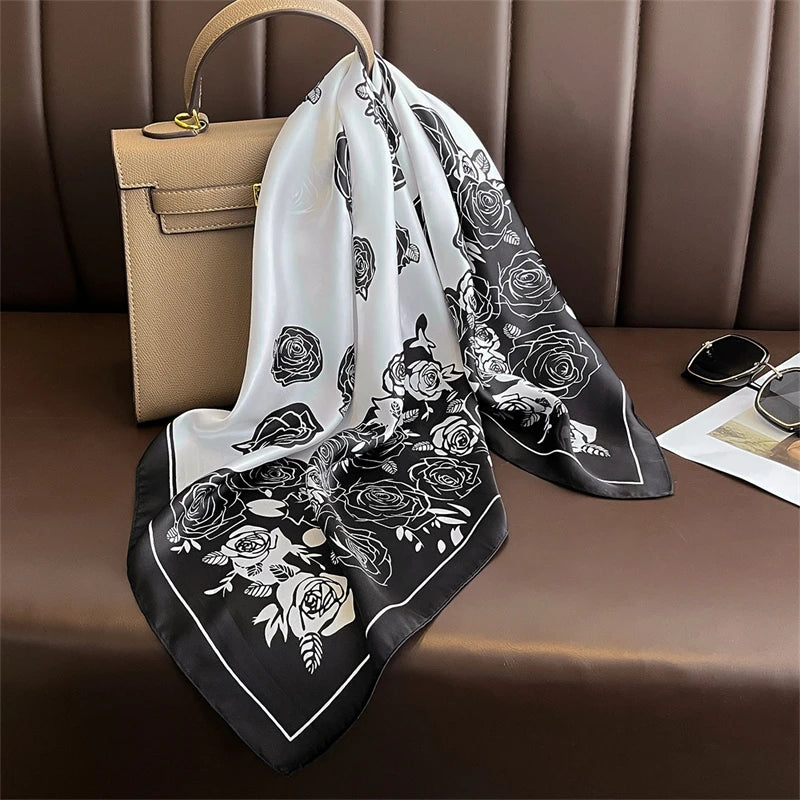 Luxury Horse Print Silk-Feel Square Scarf 70 x 70 cm (27.6 x 27.6 in) – Women's Neck, Hair, Foulard, Bandana