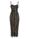 Black Lace Spaghetti Strap V-Neck Bodycon Maxi Dress – Sleeveless Floral Evening Party Gown