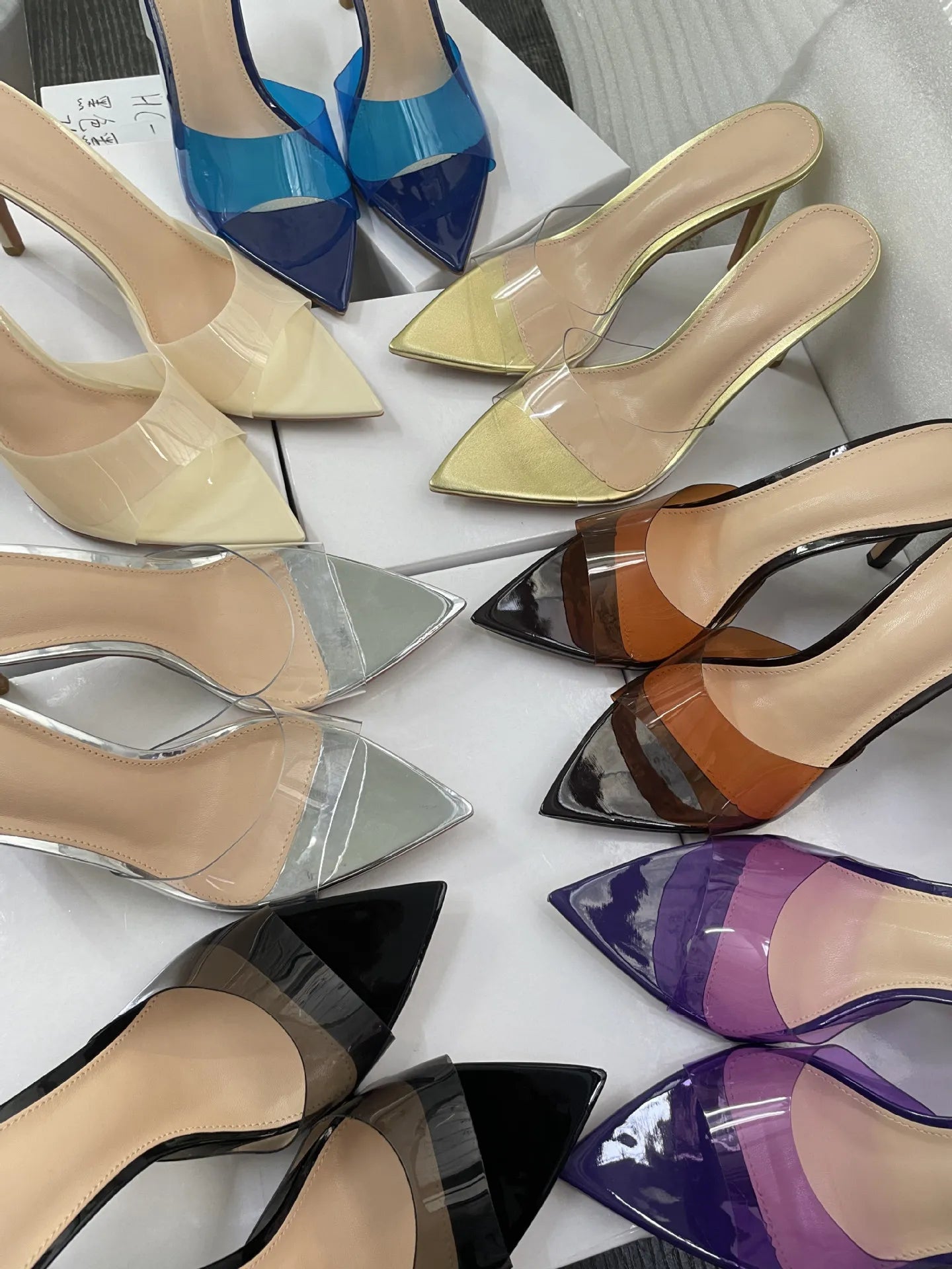 Transparent Pointed Stiletto Mules - Women's Clear High Heel Slip-On Sandals, 3.1 in (8 cm)