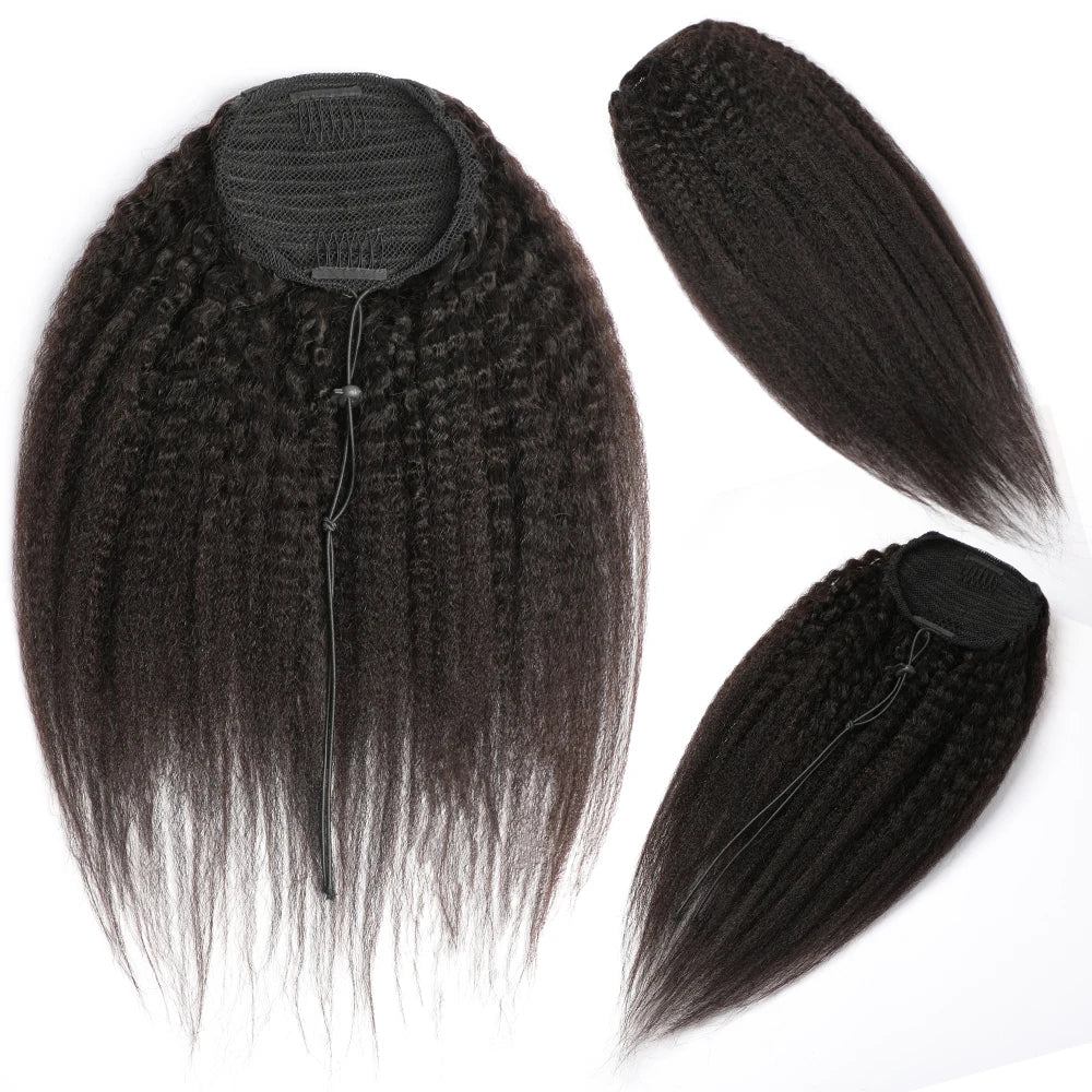 Alibele Clip-In Drawstring Ponytail Hair Extension Kinky Straight Remy Mongolian Human Hair 10-32 in (25-81 cm)