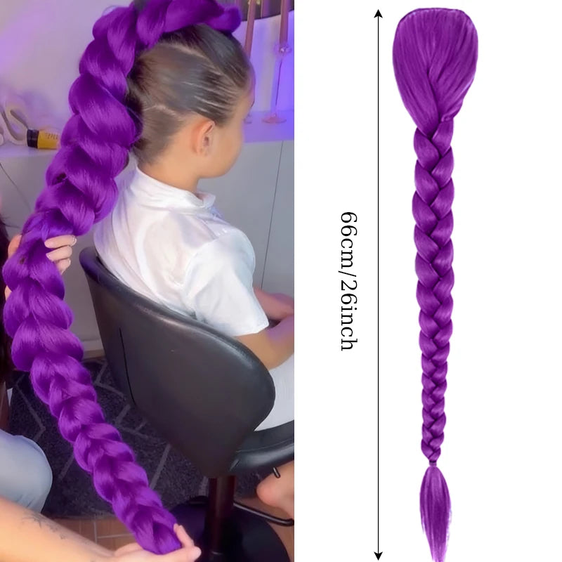 Clip-In Braided Purple Ponytail 26in (66cm) Synthetic Hair Extension for Kids Girls Costume Halloween & Christmas