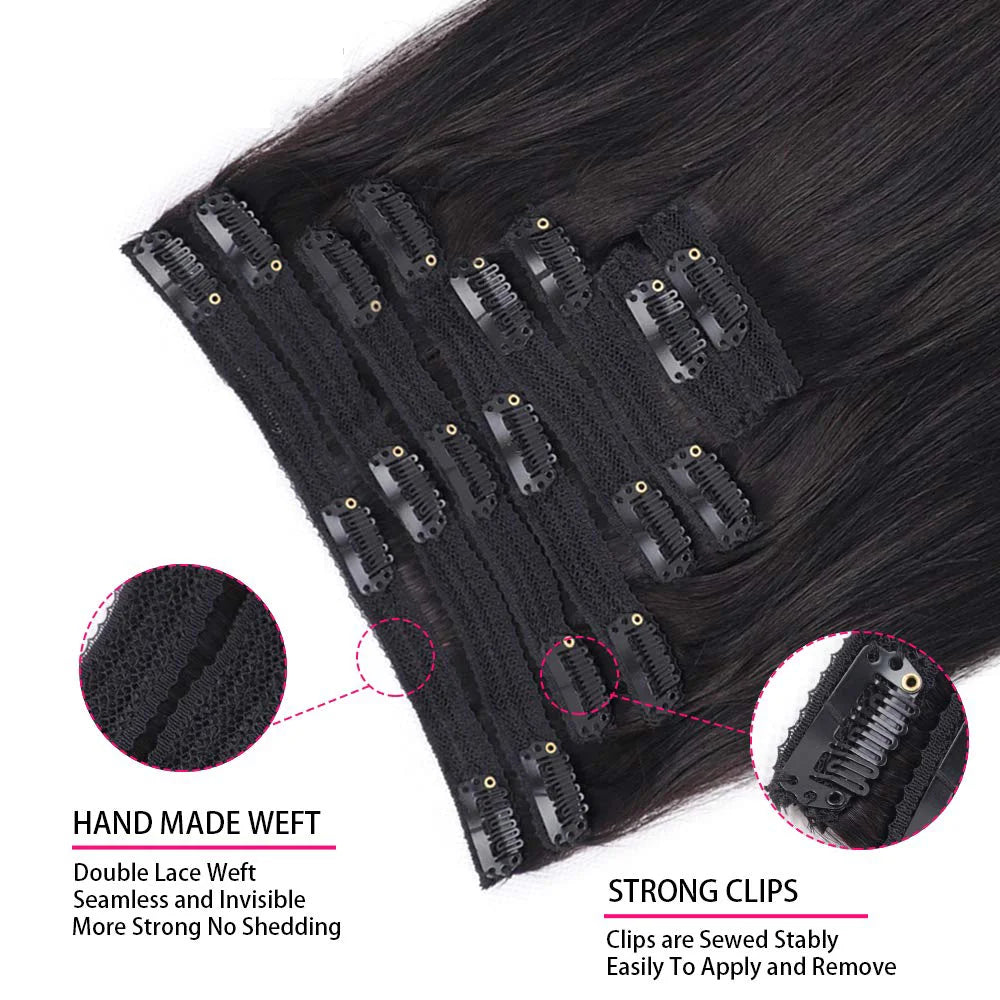 Seamless Clip-In Human Hair Extensions 8-Piece 120g Brazilian Remy Straight 16-26 in (41-66 cm)