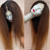 26-Inch (66 cm) Ombre Brown Kinky Straight Yaki Pre-Plucked Lace Front Wig 180% Density Heat-Resistant Glueless Synthetic Wig for Women