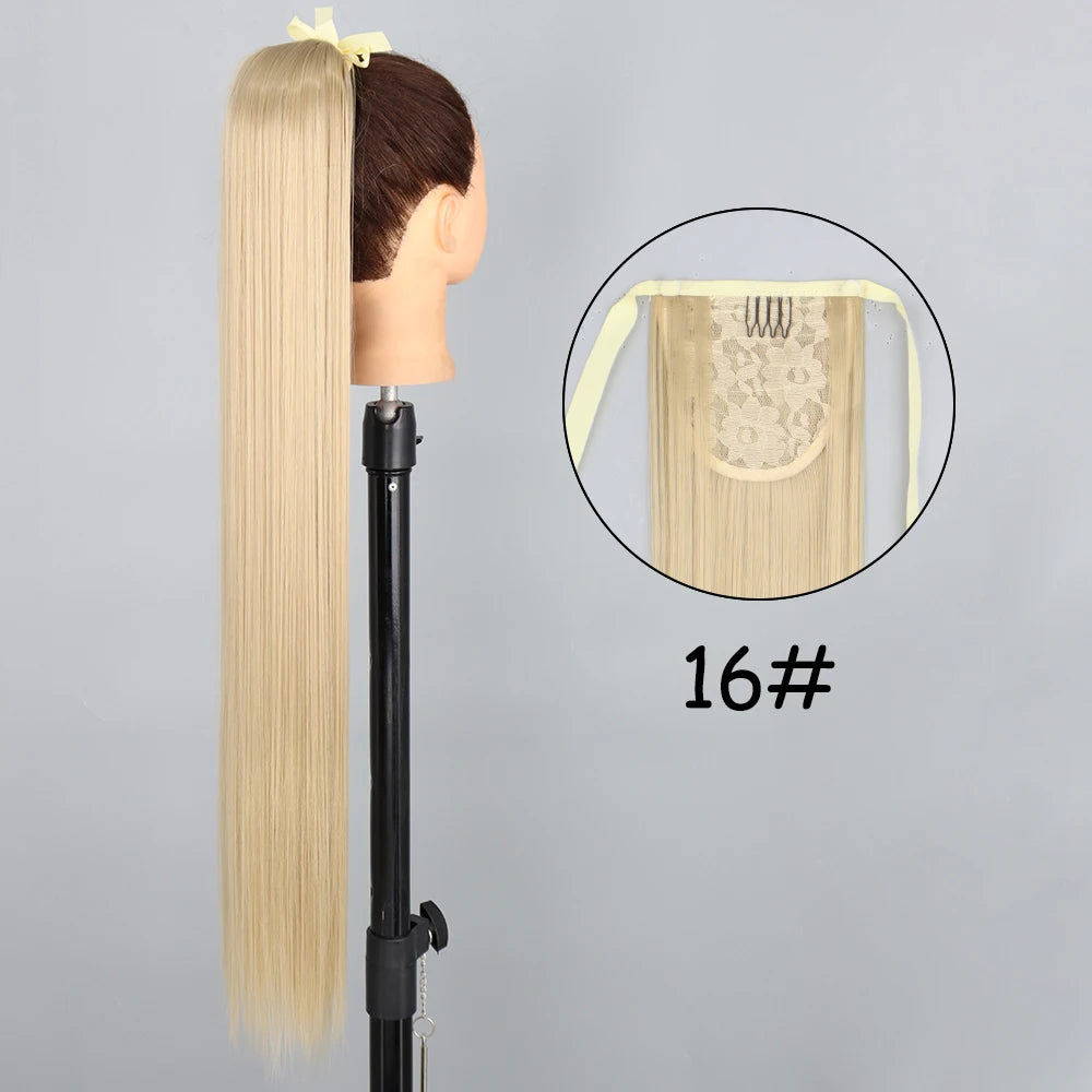 34-Inch (86 cm) Clip-In Synthetic Ponytail Hair Extension — Blonde Wrap-Around Long Straight Hairpiece