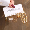 Gold Geometric Pearl Earrings Set — Vintage Metal Square & Round Dangle Studs for Women, Trendy Party Jewelry