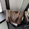 Textured Soft PU Leather Plaid Large Capacity Shoulder Tote Bag for Women with Tassel Accessory