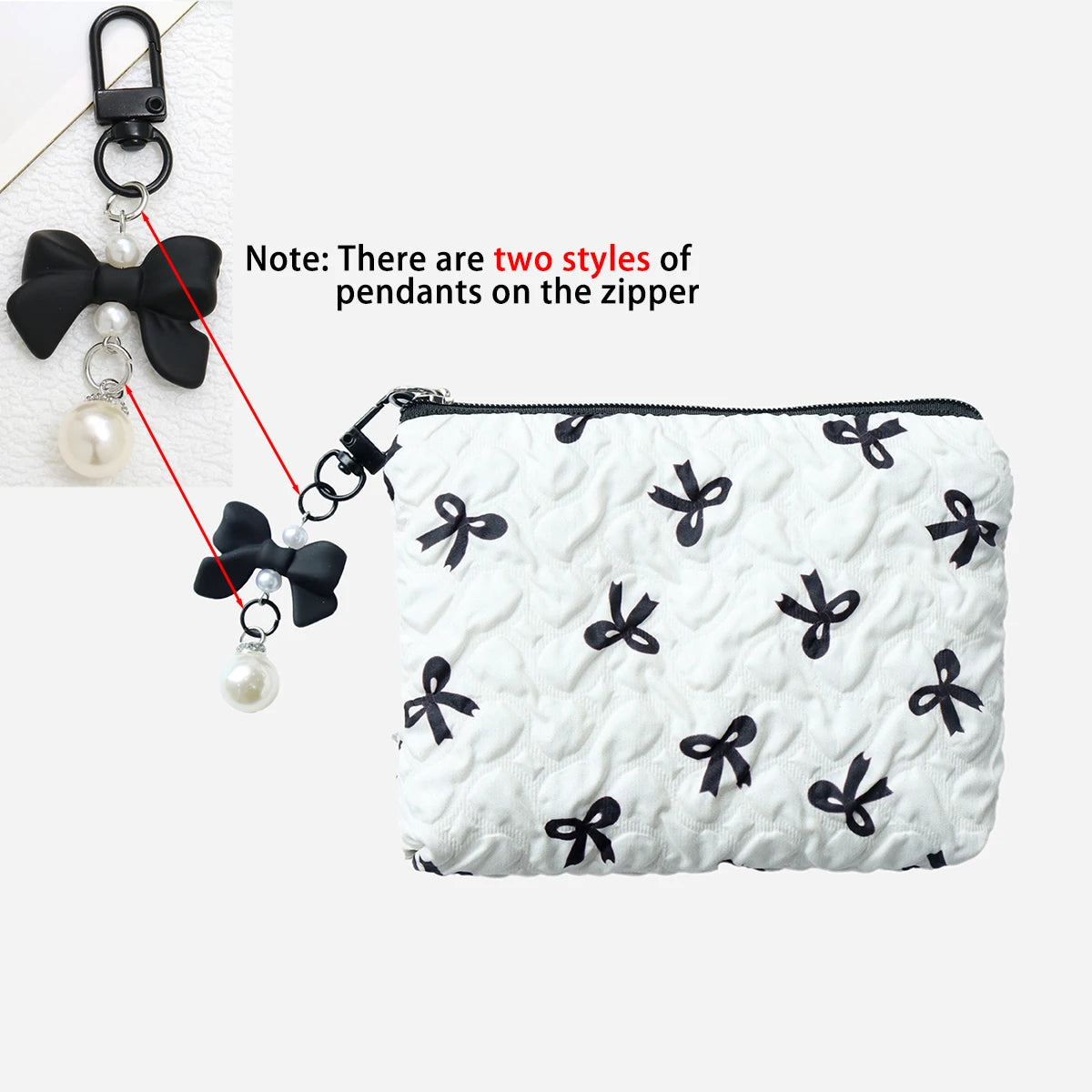 Embroidered Bow Makeup Bag – Cute Large Capacity Cosmetic Pouch & Coin Purse with Zipper