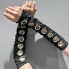 Punk Hollow Eyelet Elastic Headband – Wide Stretch Steampunk Goth Rock Hair Accessory for Women