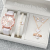 5/6-Piece Women's Quartz Leather Strap Watch Set with Heart Rhinestone Charm - Analog Fashion Wristwatches (Box Not Included)