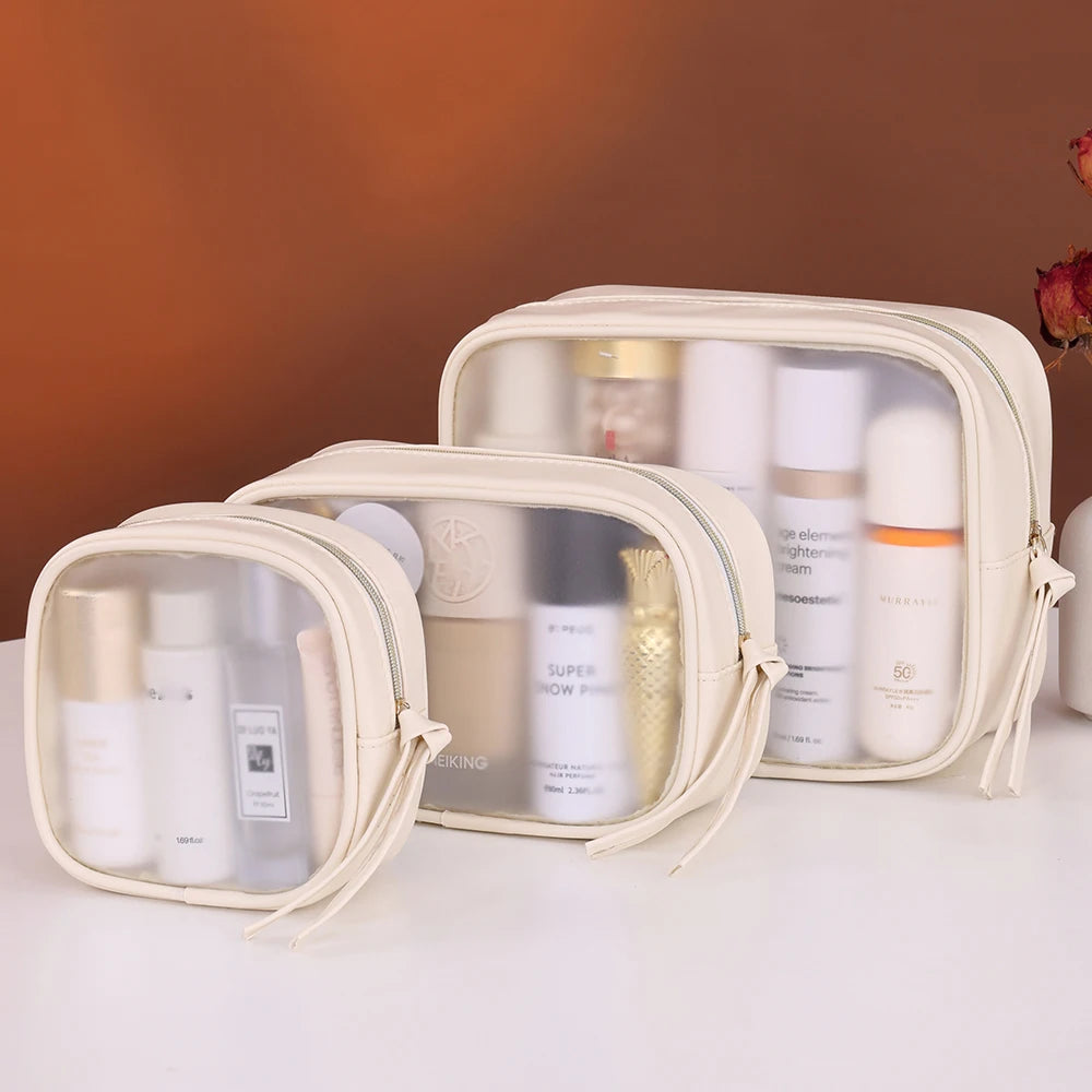 Semi-Transparent Makeup Bag - Large Capacity Travel Cosmetic & Toiletry Organizer