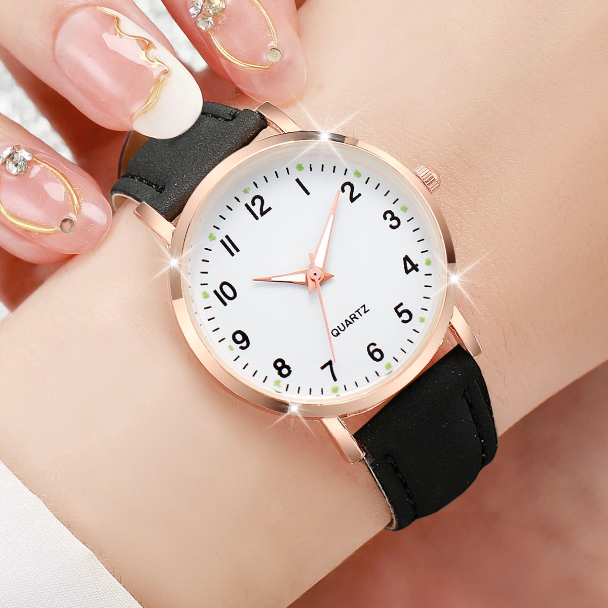 Women's Casual Leather Strap Quartz Watch with Arabic Numeral Dial - Fashion Gift
