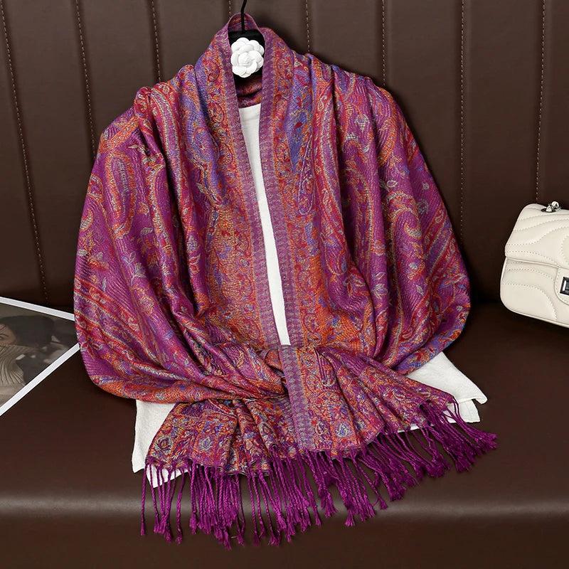 Luxury Thick Faux Cashmere Scarf for Women, Printed Pashmina Wrap Shawl Poncho — Warm Travel Blanket Stole, 175+ cm (69+ in)