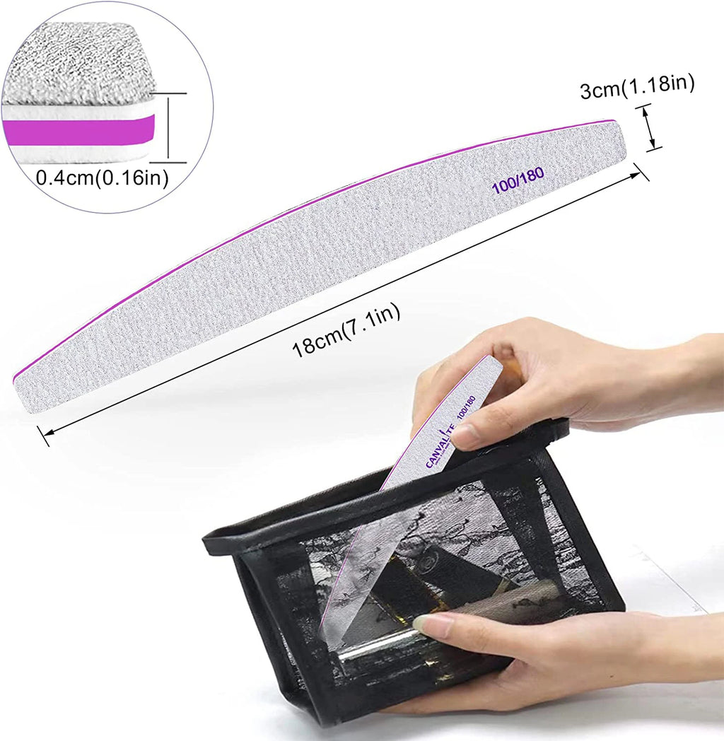5-Pack Half-Moon Nail Files – Double-Sided 100/180 Grit Emery Boards, 7.1 in (18 cm) Manicure & Pedicure Tools for Home and Salon