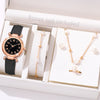6-Piece Red Women’s Watch & Cherry Jewelry Gift Set – Minimalist Quartz Watch with Leather Strap