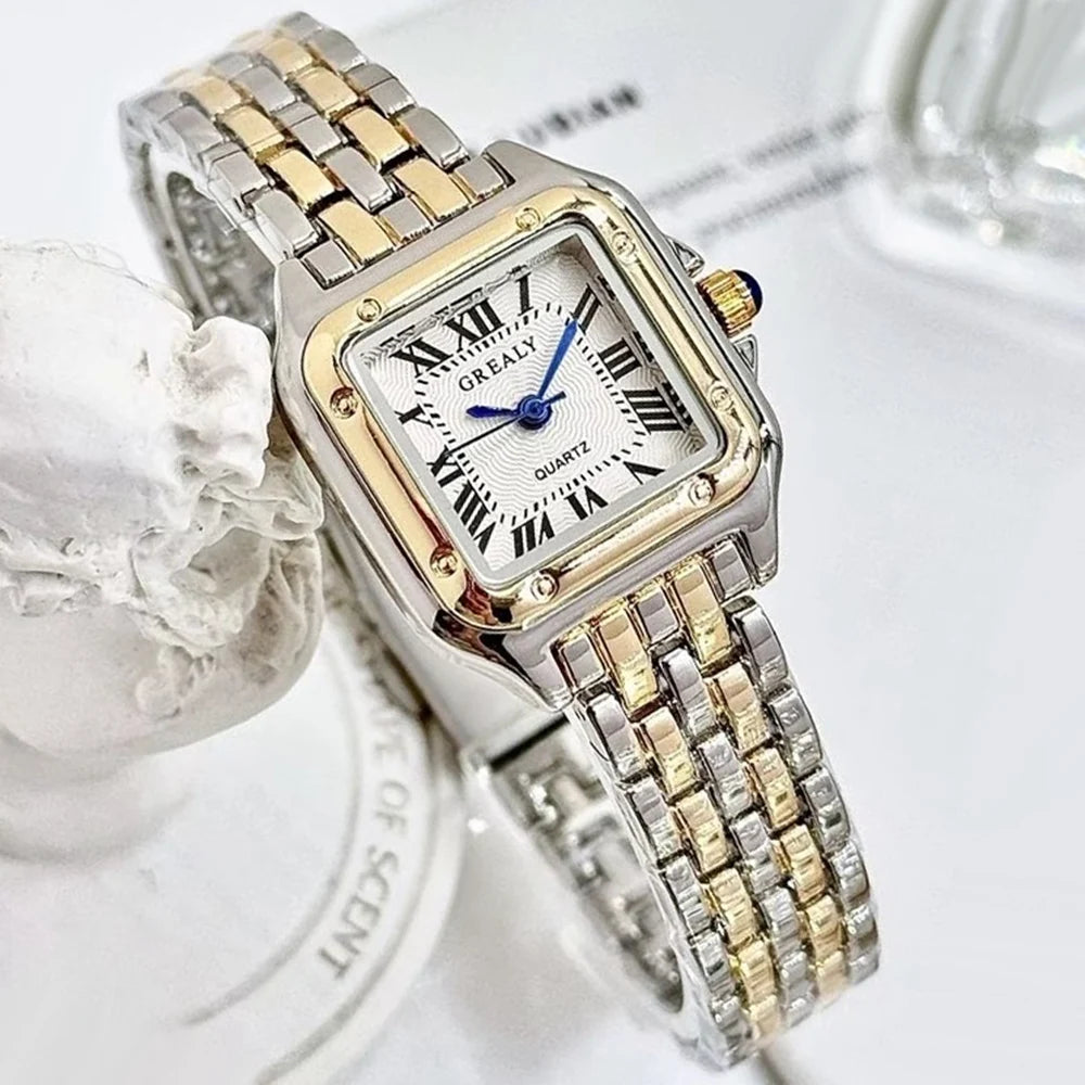 Women's Square Rhinestone Quartz Watch Luxury Alloy Bracelet 27mm Dial