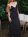 TOSSY Women's Lace V-Neck Patchwork Backless Spaghetti Strap Maxi Dress Slim High Waist Party Dress