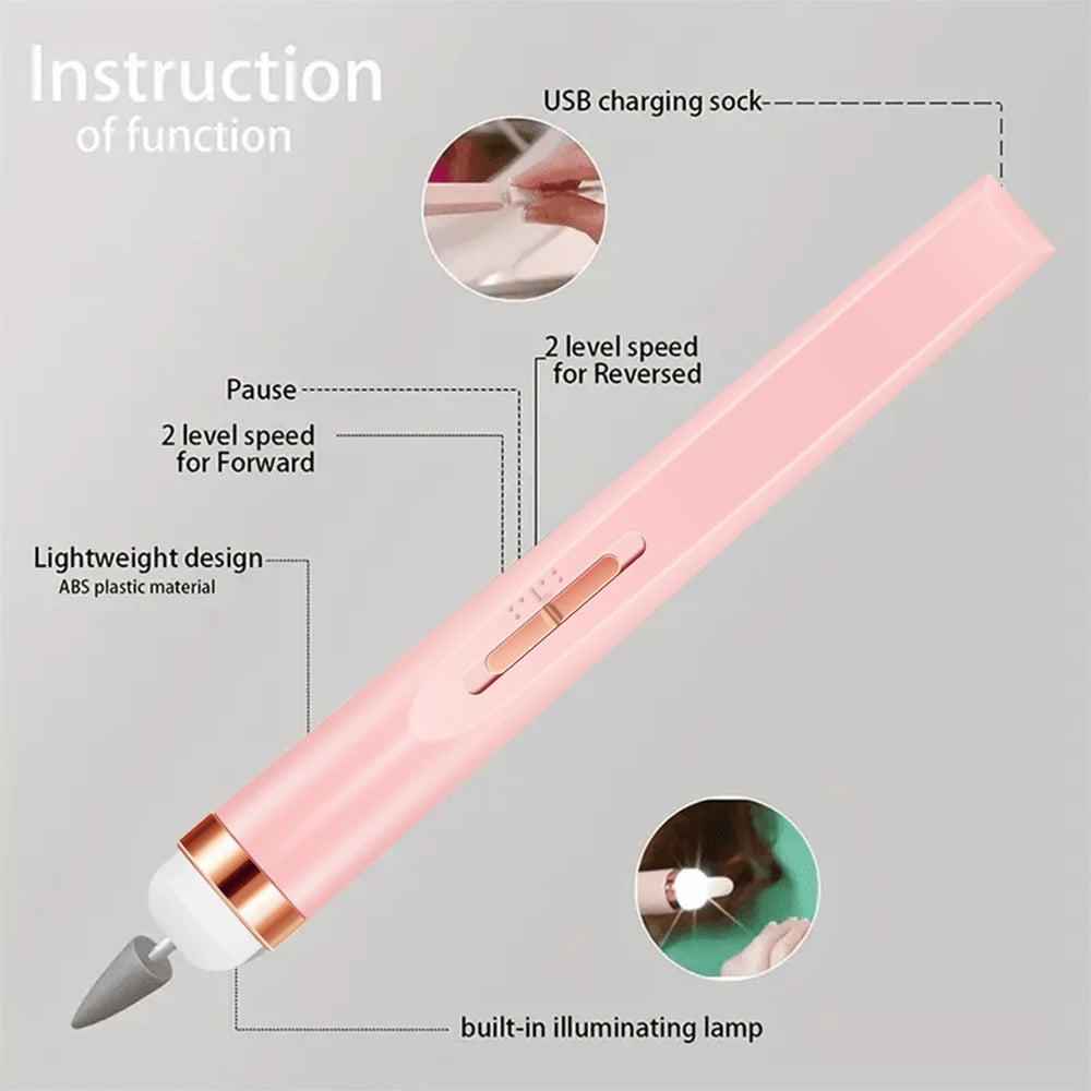 Portable USB Rechargeable Electric Nail Drill Kit – LED Light, 4-Speed Adjustable Manicure Set with Multiple Attachments