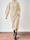 Winter Turtleneck Knit Midi Dress for Women – Long Sleeve Slim A-Line Sweater Dress
