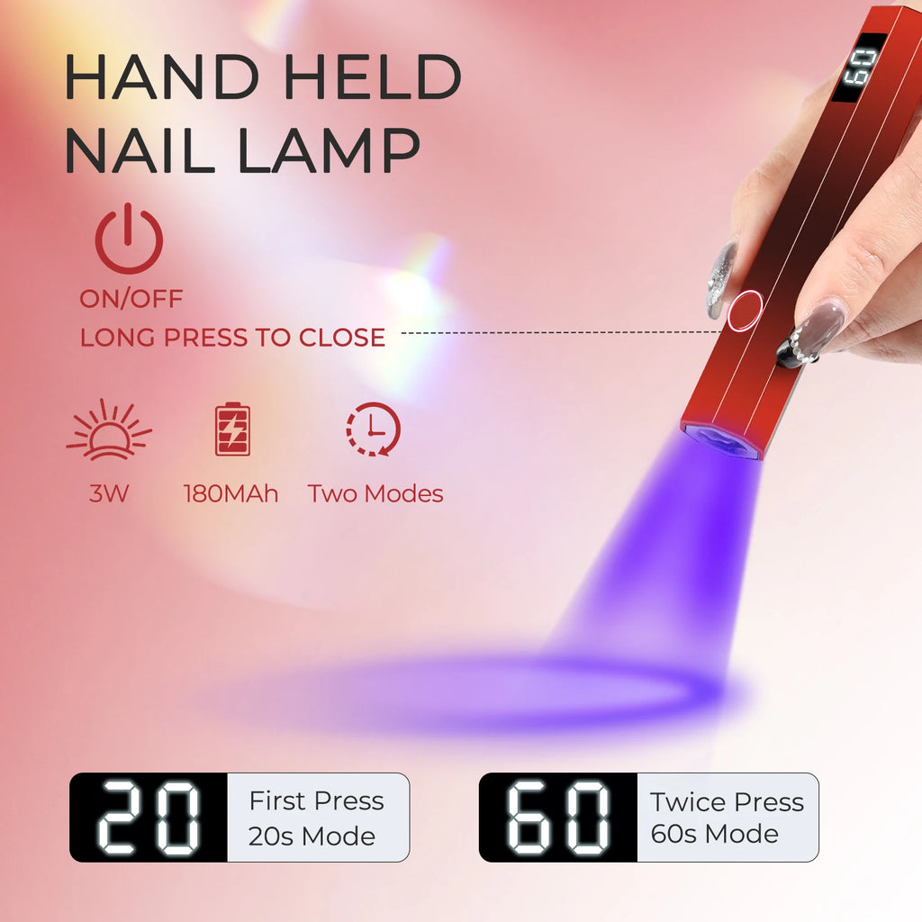 Mini Rechargeable USB-C UV LED Nail Lamp for Gel Polish — Portable Gel Nail Dryer with 20/60s Timers, 395–405 nm