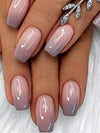 24-Pack Glossy Pink Medium Square Press-On Nails Full-Cover False Nails for Women
