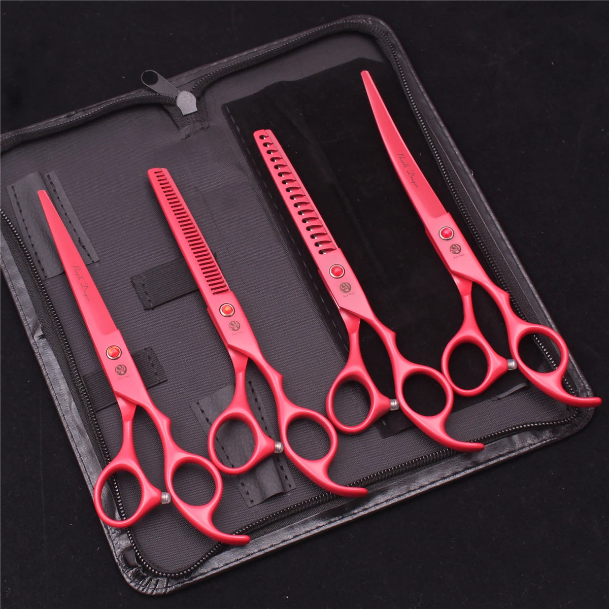 7-Inch (17.8 cm) Japanese 440C Pet Grooming Scissors Set — Straight 7 in, Curved 7 in, Thinning 6.5 in (16.5 cm) for Dog & Cat Grooming with Comb & Hemostatic Forceps
