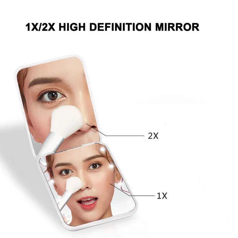 Mini LED Portable Foldable Pocket Makeup Mirror 1X/2X Magnifying Vanity Mirror