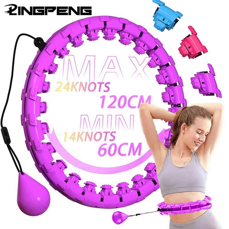 Adjustable 24-Section Smart Fitness Hula Hoop – Detachable Waist Massager with Silent Rollers for Slimming & Home Workout