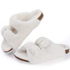 Fur Lined Suede Clogs Fuzzy Cork Footbed Slip-On Mules Antiskid Winter Slippers for Women
