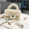Plush Lamb Fur Small Handbag for Women Soft Chain Shoulder Clutch Square Fur Purse