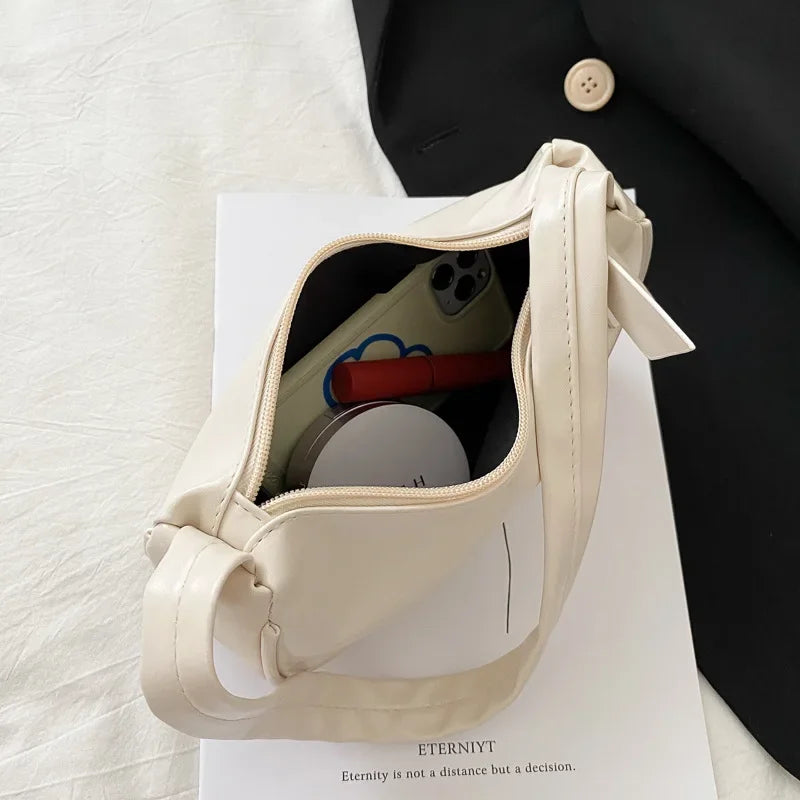 Retro Soft PU Leather Small Underarm Shoulder Bag with Top Handle for Women