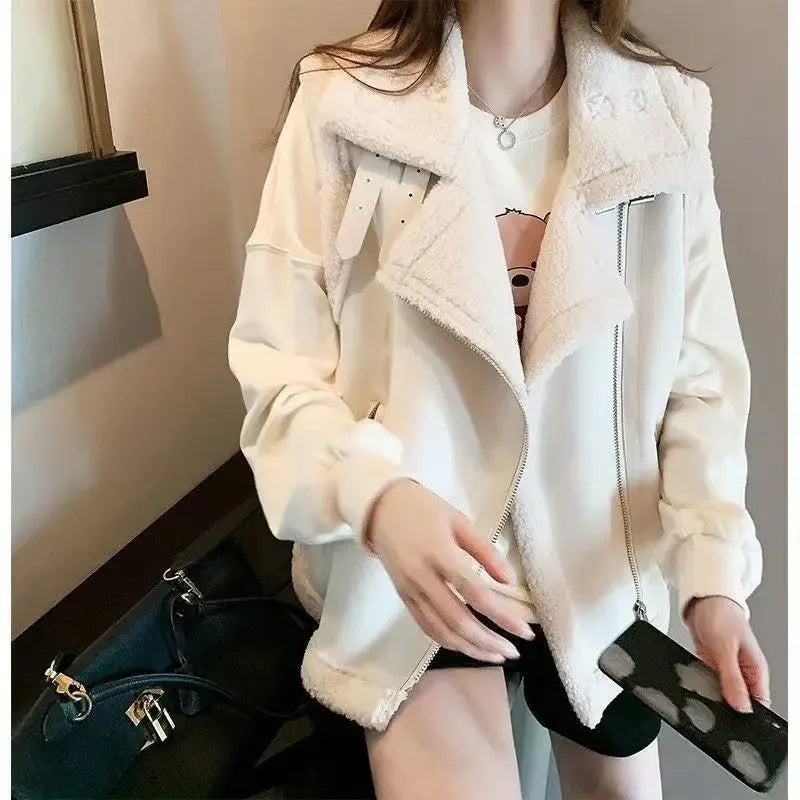 Women's Lamb Wool Vest – Korean-Style Loose Fit Zippered Fur Collar Outerwear for Autumn Winter