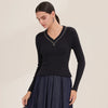 Women's V-Neck Ribbed Wool Pullover Sweater — Lightweight Long Sleeve Fitted Knit for Fall/Winter