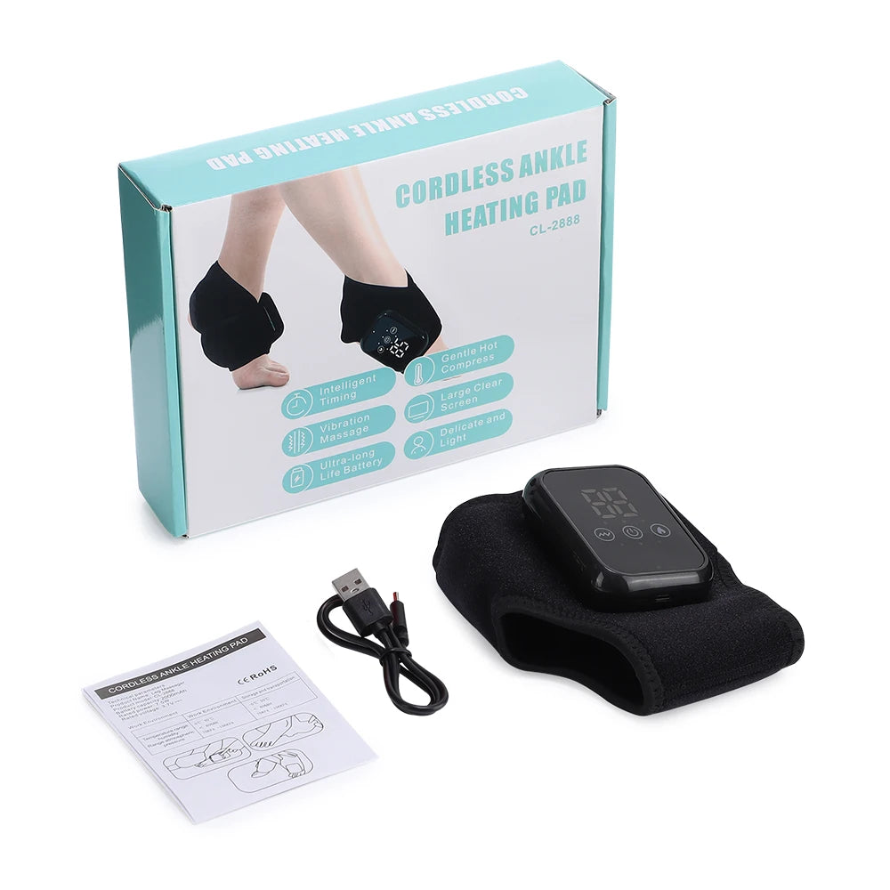 Cordless Heated Ankle Massager Wrap – Rechargeable Foot Heat & Vibration Therapy with Adjustable Support